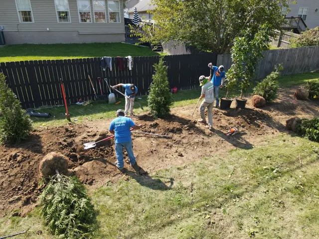 Landscape bed preparation and planting work