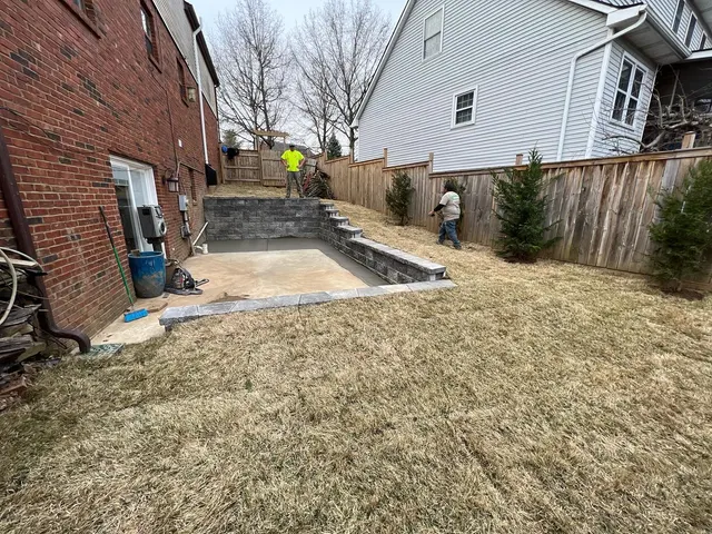 Wider view of retaining-wall and patio preparation